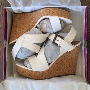 Rampage wedge sandal (White straps cork wedge size 10)